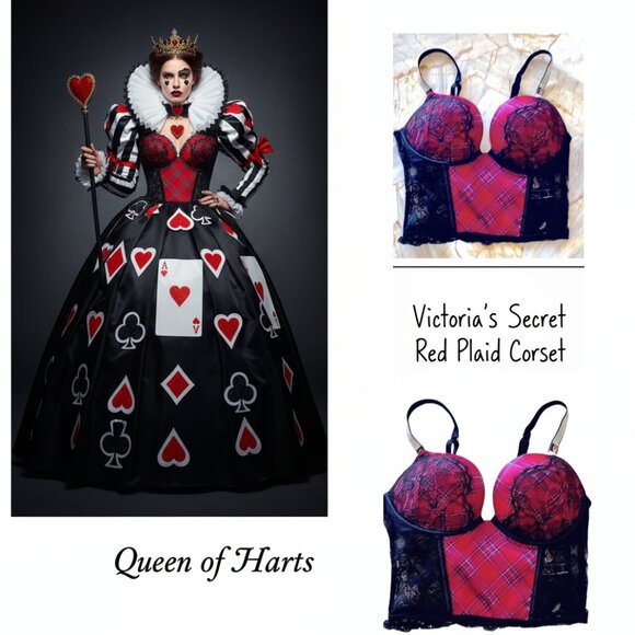Victoria Secret Halloween Costume Push-Up Corset Top Red Plaid: Queen of Hearts - Picture 1 of 13